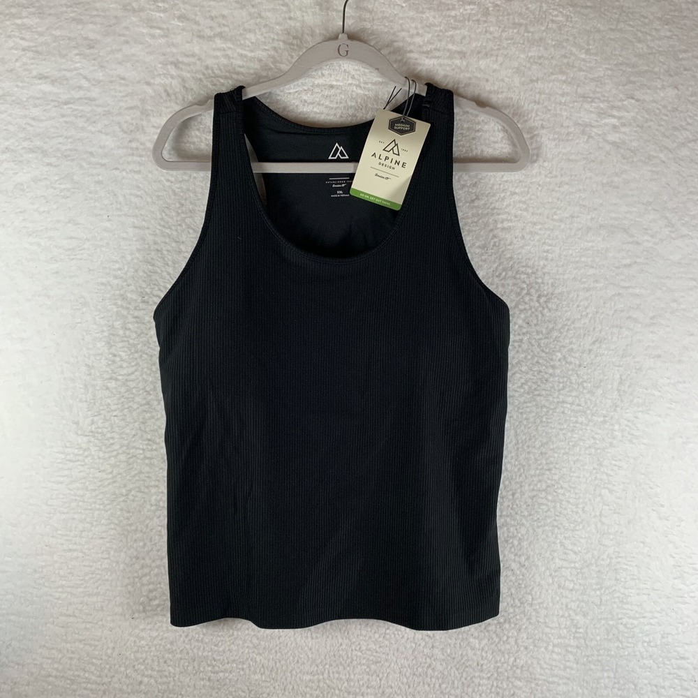 Alpine Design Tank Top Women 2XL Black Ribbed Stretch‎ Round Neck Cropped 7209